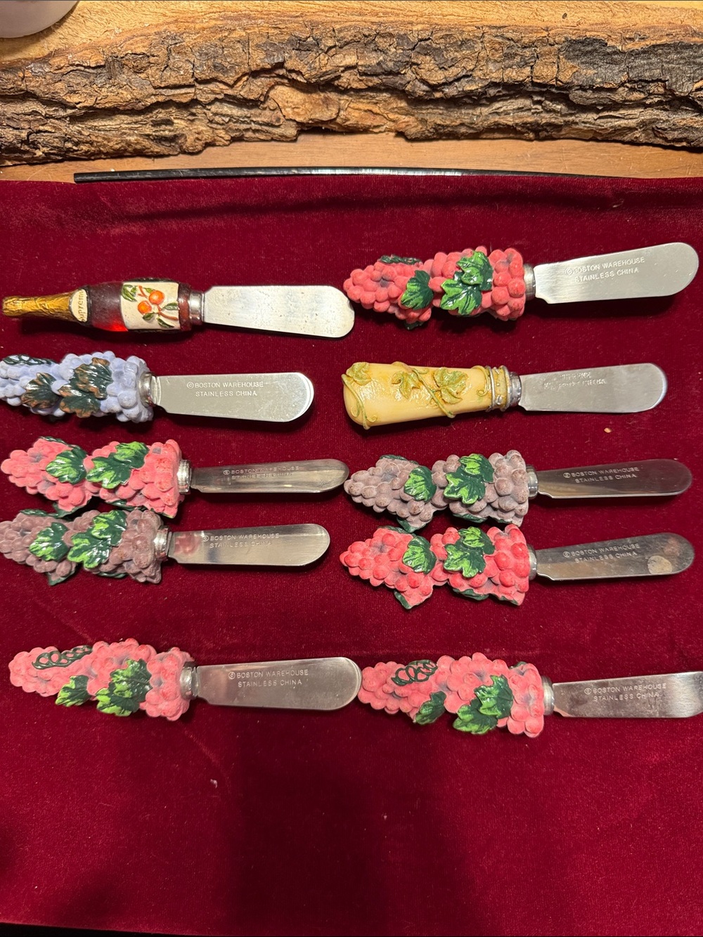 Grapes wine bottle cheese spreaders Ceramic Handle Spreaders - Set of 10